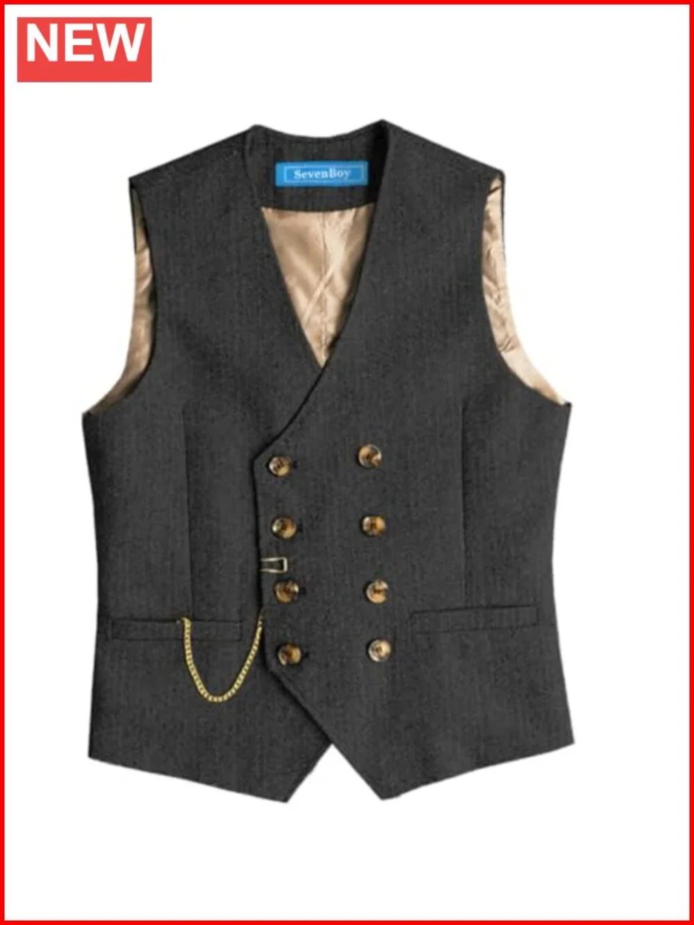 Men's Wool Herringbone Suit Vest Regular Fit Double Breasted Waistcoat Wedding